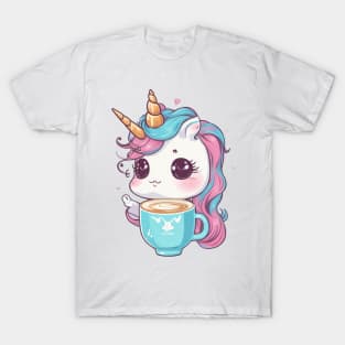 Cute unicorn with cup of coffee T-Shirt